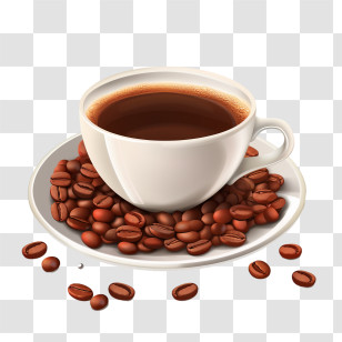 International Coffee Day - Coffee Cup With Coffee Beans Illustration Transparent PNG
