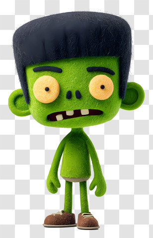 Creepy Green Zombie - Green Cartoon Character With Big Eyes Transparent PNG