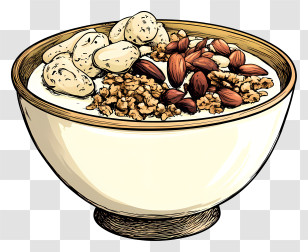 Milk Bowl - Bowl Of Cereal With Nuts Transparent PNG