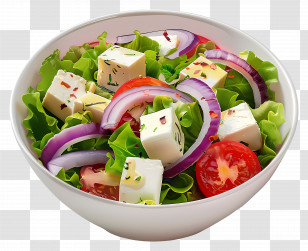 Cartoon Salad - Bowl Of Fresh Salad With Feta And Onions Transparent PNG