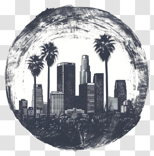 Los Angeles - Urban City Skyline With Palm Trees Transparent PNG