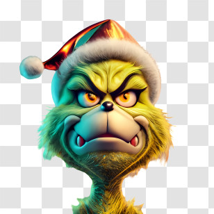 Christmas Grinch - Green Cartoon Character Wearing Santa Hat Transparent PNG