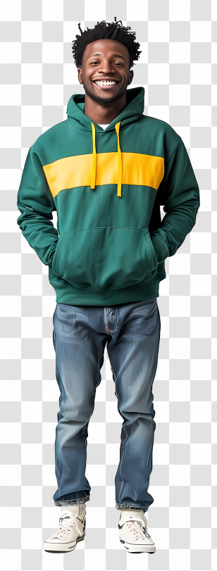 Smiling Black Man - Man In Green And Yellow Hoodie With Jeans Transparent PNG