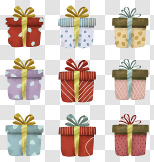 Cartoon - Colorful Patterned Gift Boxes With Bows Illustration Transparent PNG
