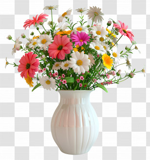 Flowers In Vase - Colorful Flower Bouquet In White Vase Transparent PNG
