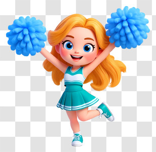 Cute Cartoon Cheerleader Girl - Cheerleader With Blue Pom-poms Transparent PNG