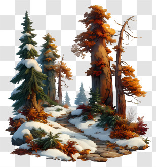 Snowy Forest Path - Snowy Pine Forest Path Transparent PNG