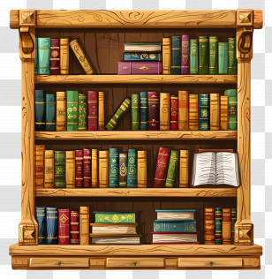Bookcase - Wooden Bookshelf Filled With Books Transparent PNG