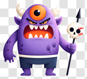 Cyclops Goblin - Purple Cyclops Monster With Spear Transparent PNG