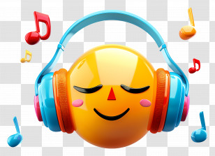 World Music Day - Smiling Emoji Listening To Music With Headphones Transparent PNG