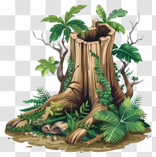 Tree Stump - Tree Stump With Plants Illustration Transparent PNG