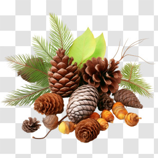 Pinecone - Natural Pinecones With Green Leaves Arrangement Transparent PNG