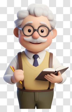 Teacher - Old Man Cartoon Character With Book Transparent PNG
