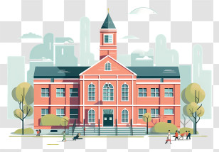 Red Brick Building - School Building With Students In City Transparent PNG