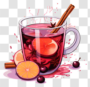 Mulled Wine - Spiced Drink With Citrus And Cherries Transparent PNG
