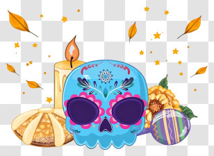 Day Of The Dead Candles - Colorful Sugar Skull Altar Transparent PNG