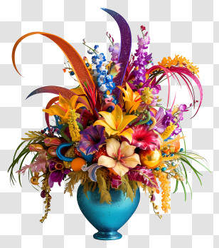 Mardi Gras Flower Art - Vibrant Floral Bouquet In Blue Vase Transparent PNG