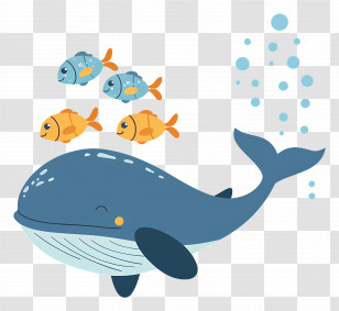 Whale And Fish - Cute Cartoon Whale With Fishes In Ocean Illustration Transparent PNG