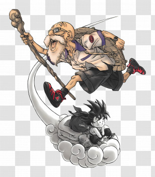 Master Roshi - Old Man And Boy Flying On Cloud Transparent PNG