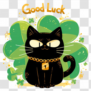 Good Luck - Good Luck Black Cat With Clovers Transparent PNG