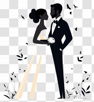 Black Couple Wedding - Silhouette Wedding Couple Transparent PNG