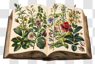 Open Book - Open Botanical Book With Plant Illustrations Transparent PNG