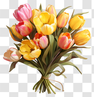 Pastel Tulips Bouquet - Beautiful Tulip Flower Bouquet Illustration Transparent PNG