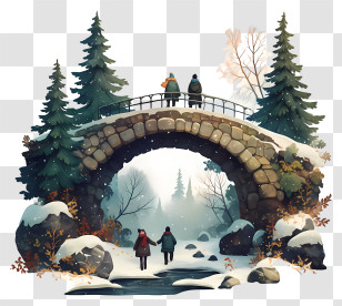 Snowy Bridge - Snowy Stone Bridge Landscape Transparent PNG