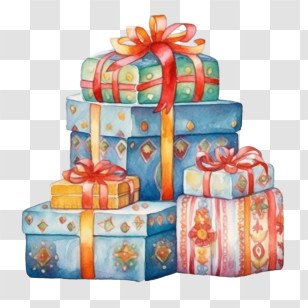 Christmas Gifts - Stacked Gift Boxes With Colorful Ribbons Transparent PNG