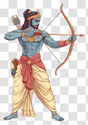 Lord Rama - Traditional Archer In Heroic Pose With Bow Transparent PNG
