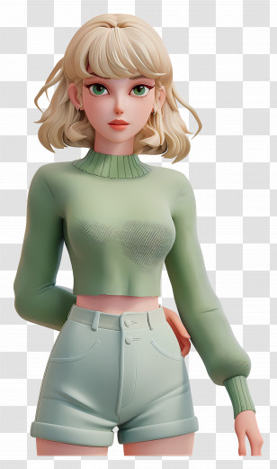 Taylor Swift - 3D Animated Girl In Green Sweater Transparent PNG