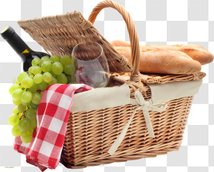 Picnic Basket - Picnic Basket Filled With Food And Wine Transparent PNG