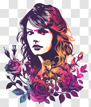 Decal Taylor Swift Silhouette - Colorful Portrait Of Woman With Flowers Transparent PNG