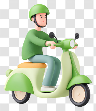 Man In Helmet Riding Scooter - Man Riding Green Scooter Transparent PNG