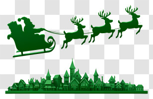 Rooftop Santa Sleigh Silhouette - Green Santa Sleigh Silhouette Transparent PNG