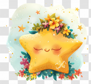 Kawaii Star - Yellow Star With Flowers And Cute Smile Transparent PNG