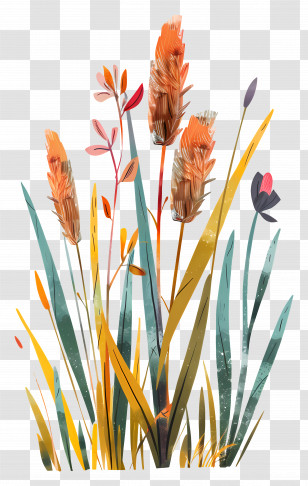 Grass Flower - Colorful Wildflowers And Grass Illustration Transparent PNG