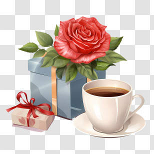 Sweetest Day
 - Coffee Cup With Rose And Gift Box Transparent PNG