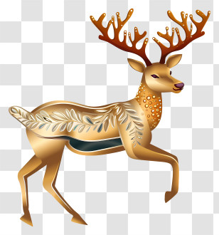 Golden Reindeer - Golden Decorative Deer Illustration Transparent PNG