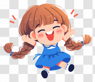 Little Girl Cartoon - Joyful Girl With Braids Transparent PNG