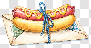 Watercolor Hot Dog - Hot Dog On Envelope With Mustard Transparent PNG