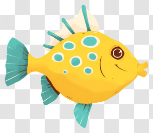 Yellow Puffer Fish - Cute Yellow Fish With Blue Fins Transparent PNG