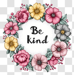 Be Kind Word - Floral Wreath With Be Kind Message Transparent PNG