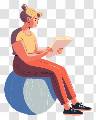 Sitting Girl - Woman Reading On Exercise Ball Transparent PNG