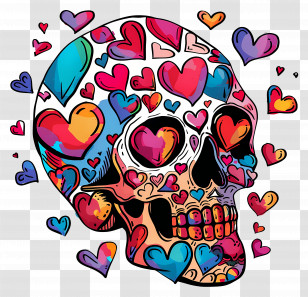 Decorative Skull With Heart Designs - Decorative Skull With Hearts Design Transparent PNG