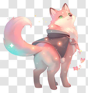 Aurora Wolf - Cute Fox With Colorful Tail Transparent PNG