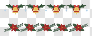 Garland - Christmas Garland With Bells And Poinsettias Transparent PNG