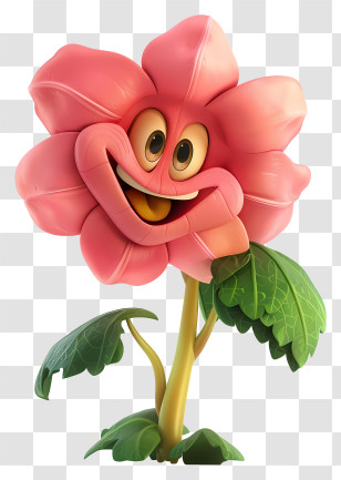 3d Cartoon Flowers - Smiling Cartoon Flower With Pink Petals Transparent PNG