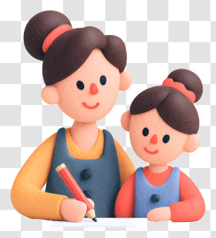 Assisting Kid Doing Homework - Mother And Child Drawing Together Transparent PNG