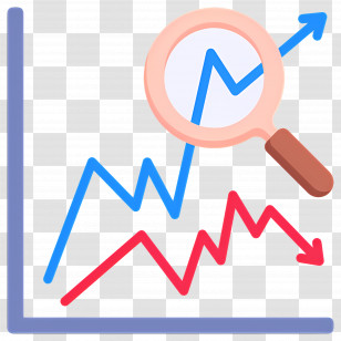 Stock Market - Graph With Magnifying Glass For Data Analysis Transparent PNG